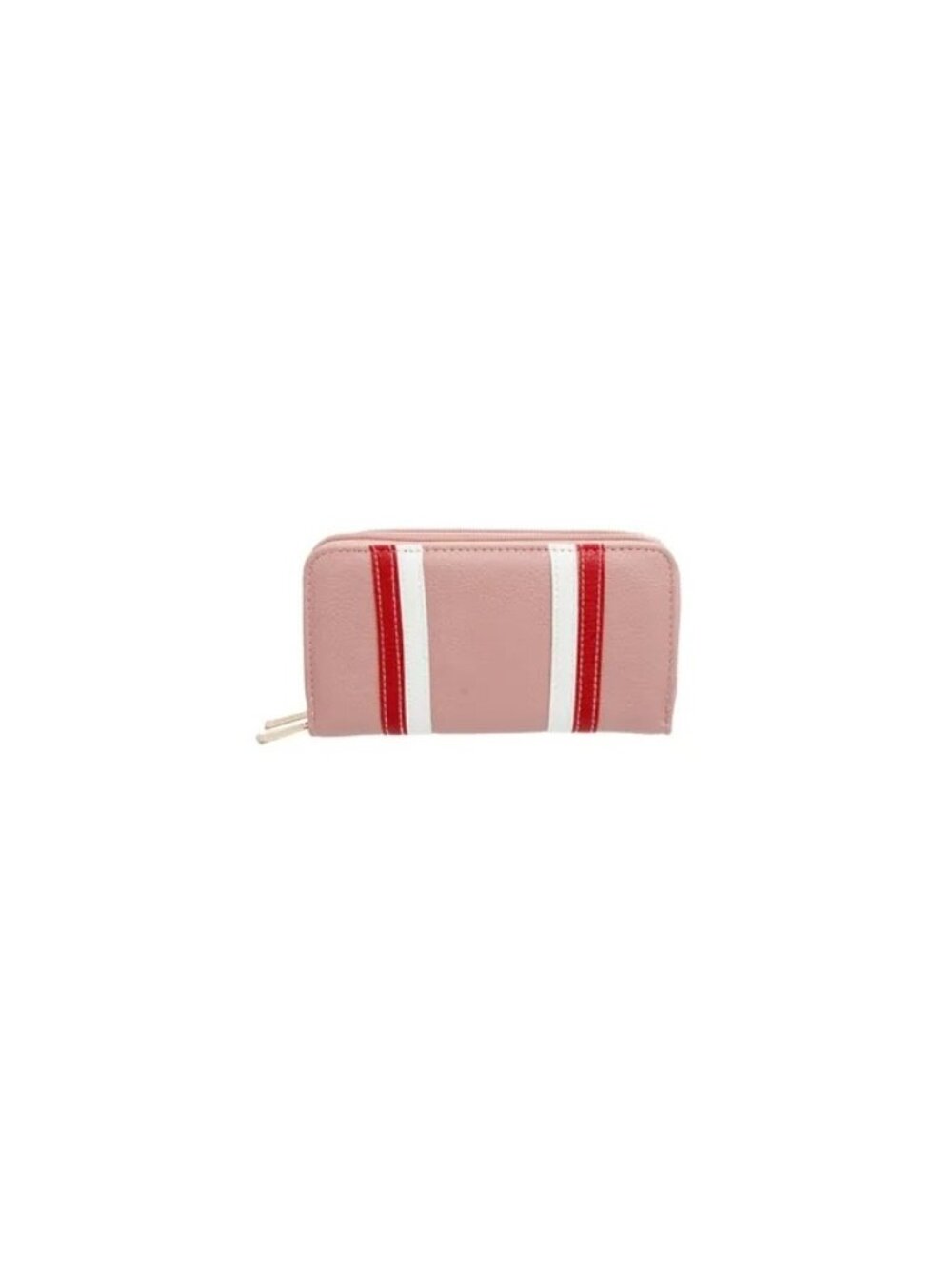 Pink Striped Double Zipper Wallet Wristlet Faux Leather 7.5" x 4" x 1.5" Multipl